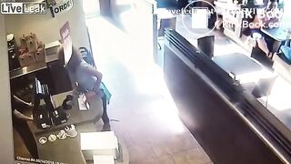 crazy girl slap men with her shit in restaurent