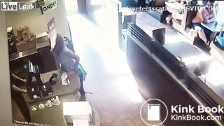 crazy girl slap men with her shit in restaurent