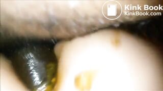 black guy fucking white girl up the ass while she poops