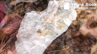 woman pooping in forest