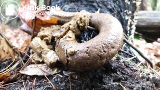 woman pooping in forest
