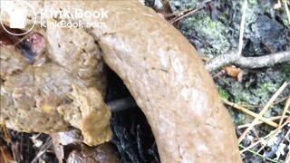 woman pooping in forest