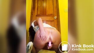 Pink Dildo Helps Her Shit