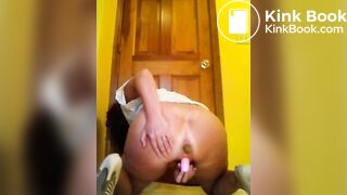 Pink Dildo Helps Her Shit