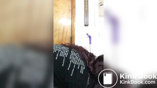 Dark haired slut shits licks and smears