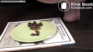 Hot blond girl pooping in a plate