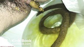 Protracted shit and strong piss in public toilet.