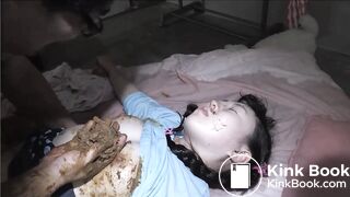 dirty pervert smears shit on a sleeping girl