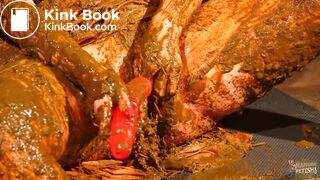 Betty stuffs her pussy with cow shit