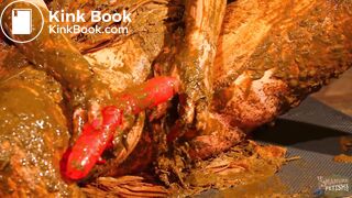 Betty stuffs her pussy with cow shit