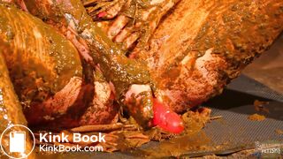 Betty stuffs her pussy with cow shit