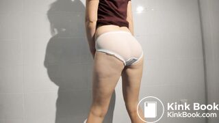 Slim blonde messes panties