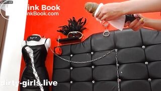 Fetish girl licking fresh scat from dildo