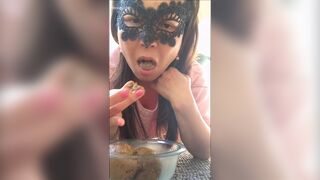 Jap*Scat*Slut chews her shit in close up mode