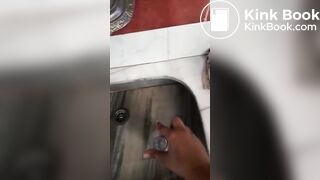 Girl making scat and piss cocktail