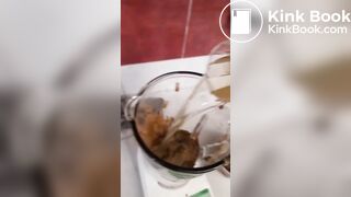 Girl making scat and piss cocktail