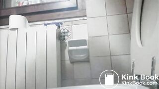 Woman pees and farts, then poops.