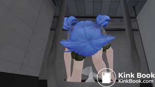 Girl pooping and peeing in urinal