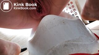 Pooping into white potty