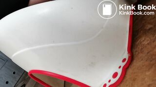 Pooping into white potty