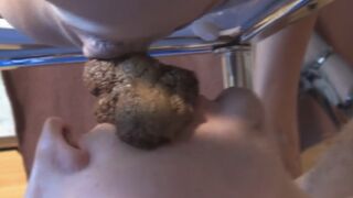 Mistress clogs slave’s mouth with soft shit