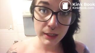 Dirty dark haired girl licks shitty finger