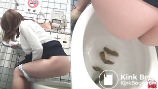 Asian girl pooping above toilet 1