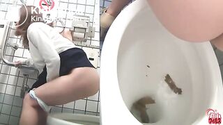 Asian girl pooping above toilet 1