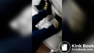 Pervert getting kicked while Latina Milf Pooping