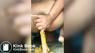 Nasty Ebony shitty anal dildo