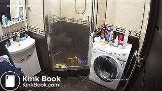A young chick pooping in bathroom while using phone
