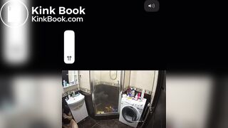 A young chick pooping in bathroom while using phone