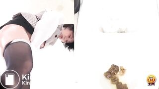 constipated girl farting on squat toilet