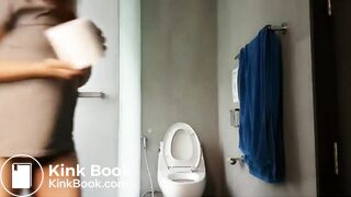 standing pooping over toilet