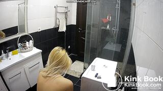 pretty blonde pooping in bathroom