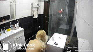 pretty blonde pooping in bathroom