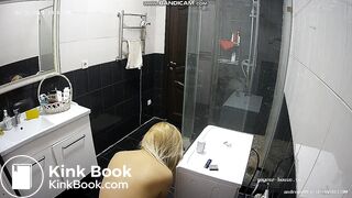 pretty blonde pooping in bathroom