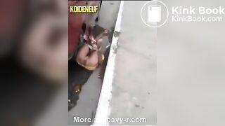 Woman pooping gets knocked over