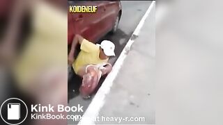 Woman pooping gets knocked over