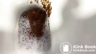 beautiful sexy naked blonde with a mask shitting pissing