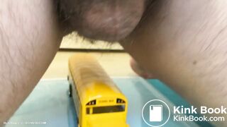 Giant verbally physically plays with bus (scat)