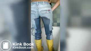 Shit and piss in jeans with yellow boots