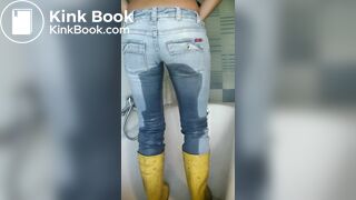 Shit and piss in jeans with yellow boots