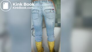 Shit and piss in jeans with yellow boots