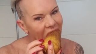 Dirty Scat Whore Shorty: Eating a Shitty Pear pushed out her ass