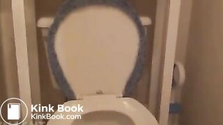 Girl poop in toilet big turd