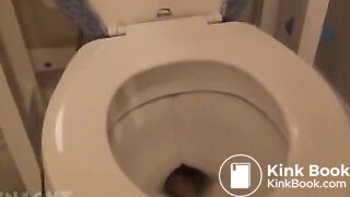 Girl poop in toilet big turd