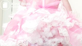 Girl in tutu poops her Goodnites pull-ups diaper and then squishes