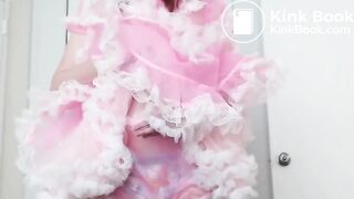 Girl in tutu poops her Goodnites pull-ups diaper and then squishes