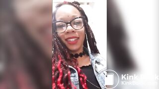 Nasty ebony chick shits in urinal and spits